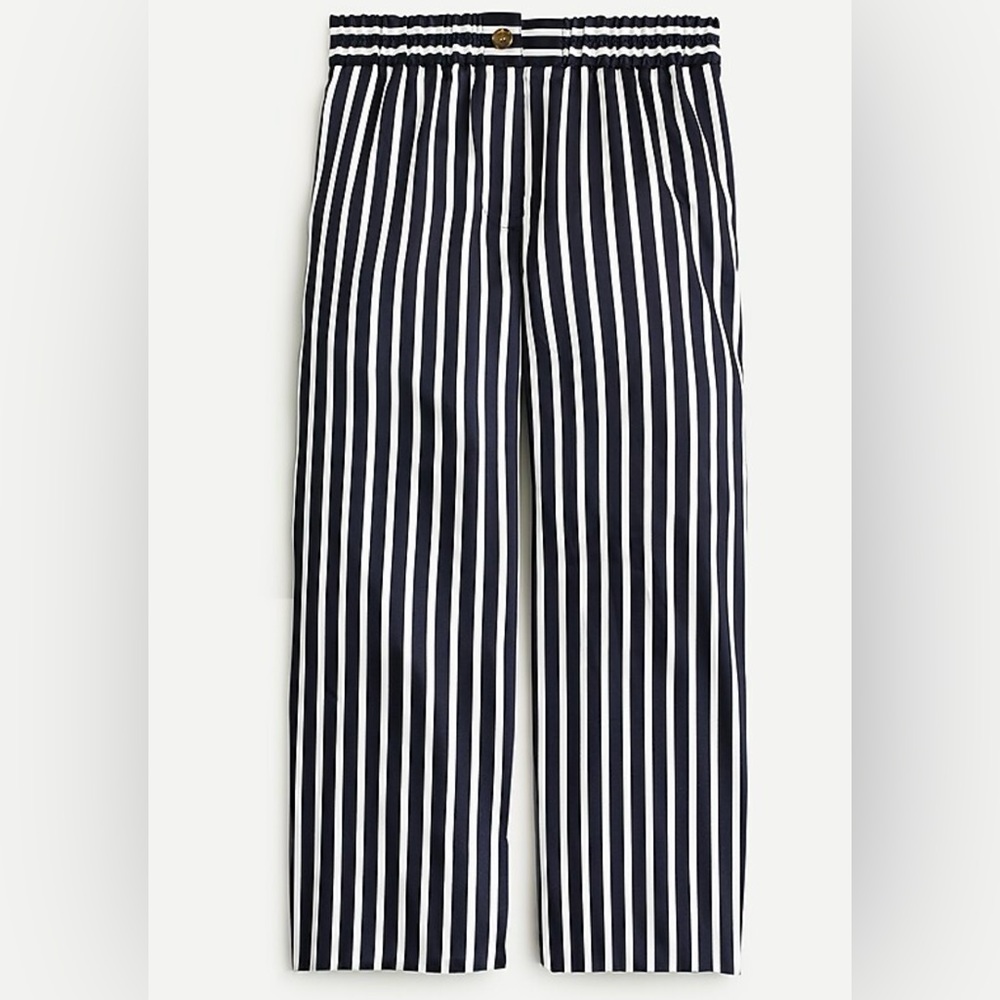 JCREW Pull-On Cropped Striped Pants. Navy Blue Stripes. Size 2. NWOT!